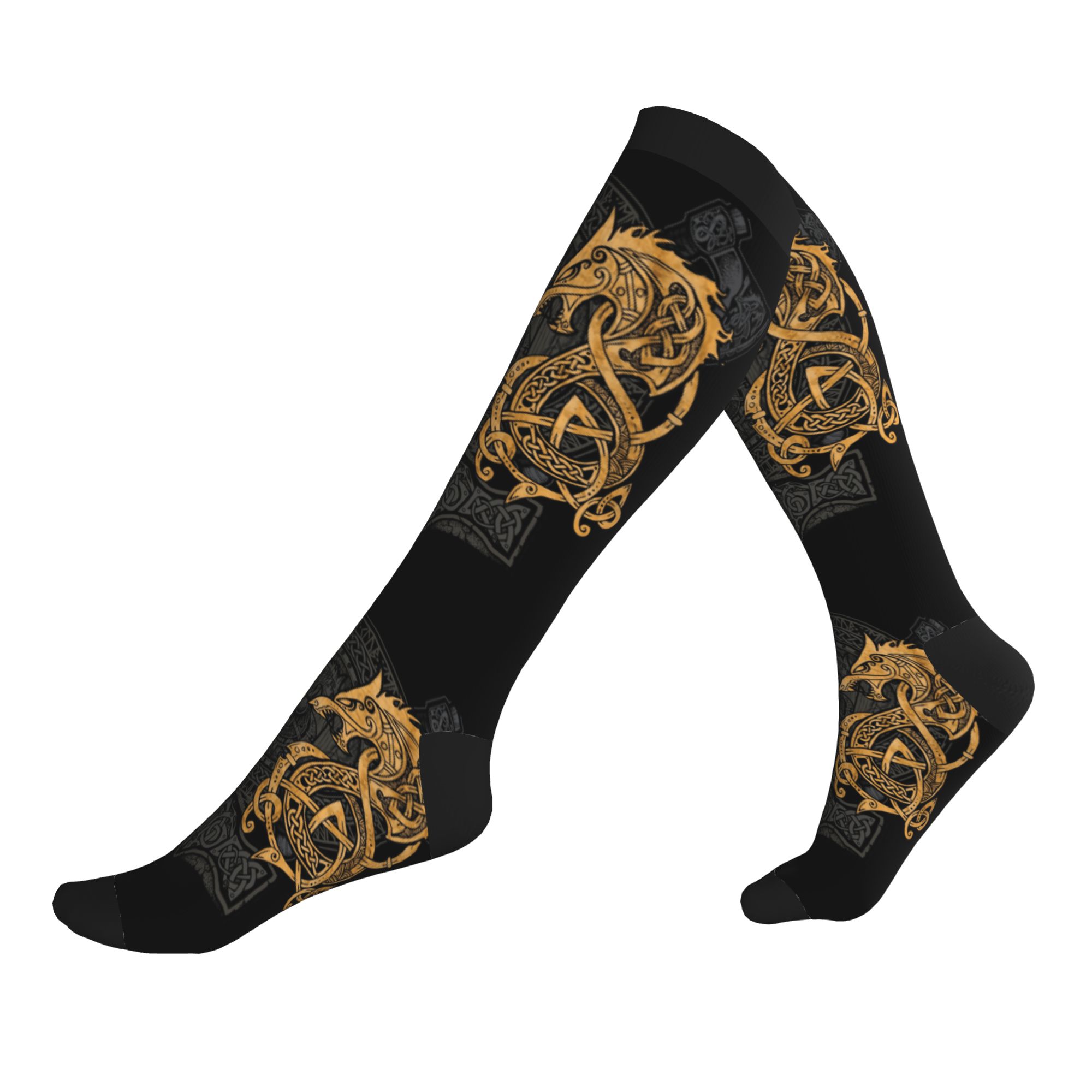 3D Printing Gold - Chaussettes de compression Harajuku Fighting Fenrir